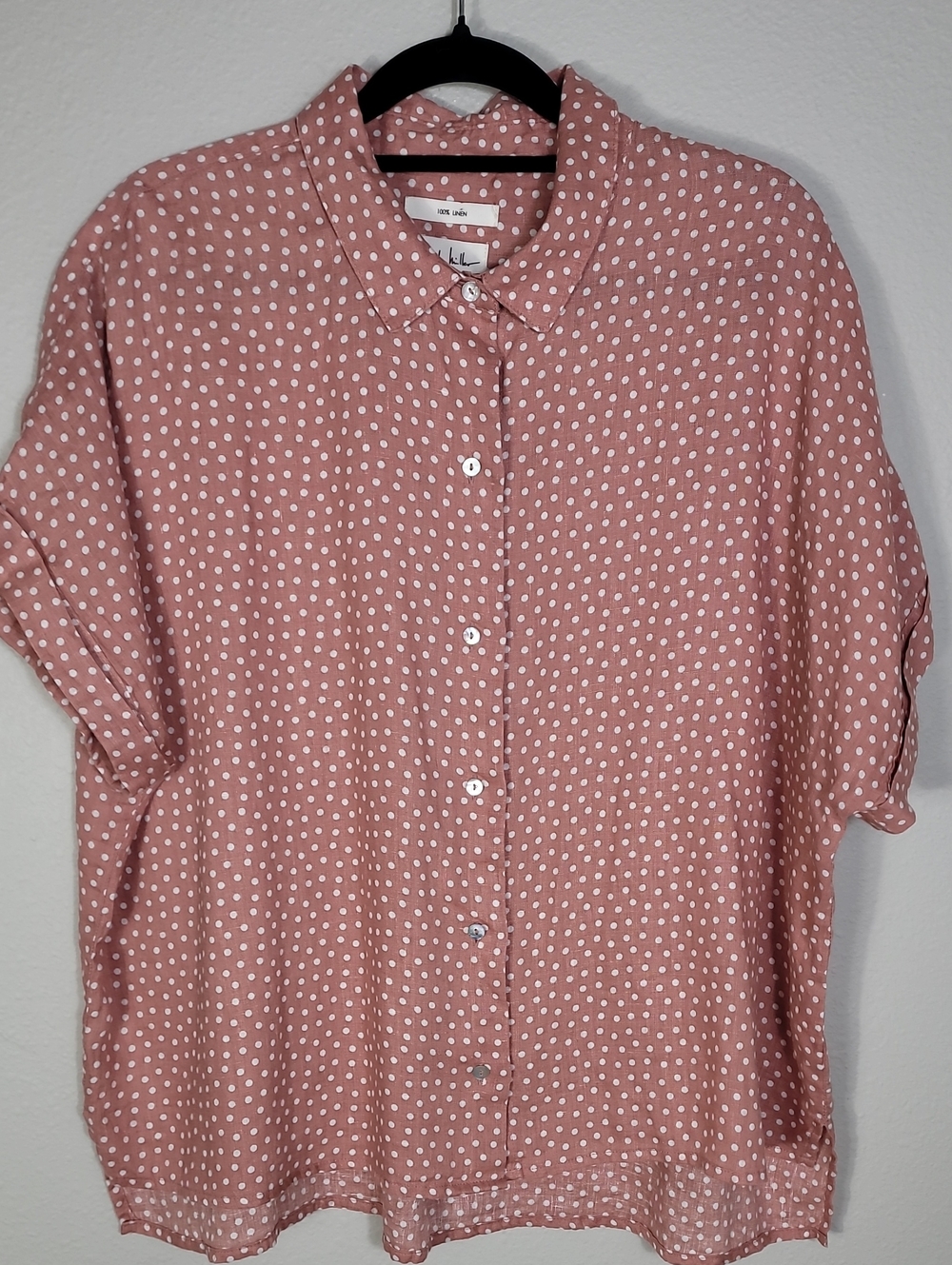 Nicole Miller 100% Linen Polka Dot Button Up Shirt Size Large